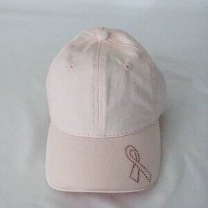 Pale Pink Breast Cancer Cap with Rhinestone Cancer Ribbon